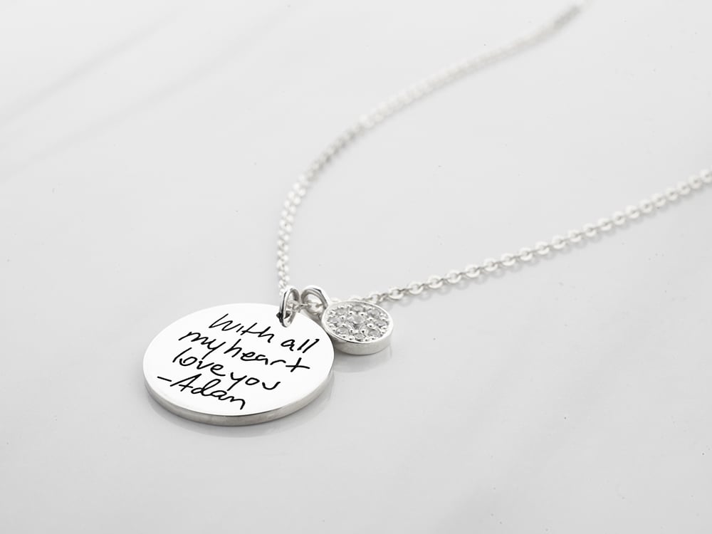 sterling silver handwriting necklace with charm